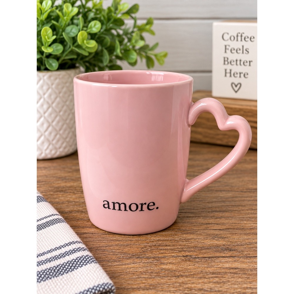 Starbucks Barista 2003 Amore Pink Heart Handle Coffee Mug Valentine's Day 12oz